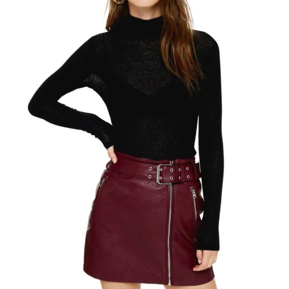 Topshop Mock Neck Mesh Top Womens Size 6